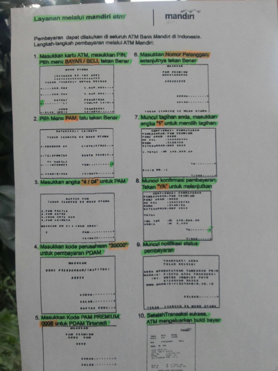 Pembayaran PDAM Tirtanadi Melalui ATM Bank Mandiri